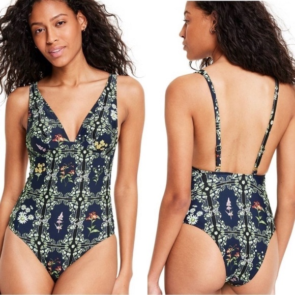 Auga Bendita X Target Other - Agua Bendita X Target Dainty Floral Tile Print Cheeky One Piece Swimsuit Large